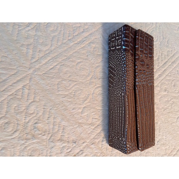 EXPRESSIONS NYC Clutch Bag Brown Silver Crocodile Embossed Chain Strap Chic Glam - Picture 8 of 10